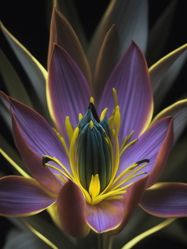 macro photo of a Bioluminescent Flower of a Lily, Glowing Bioluminescence