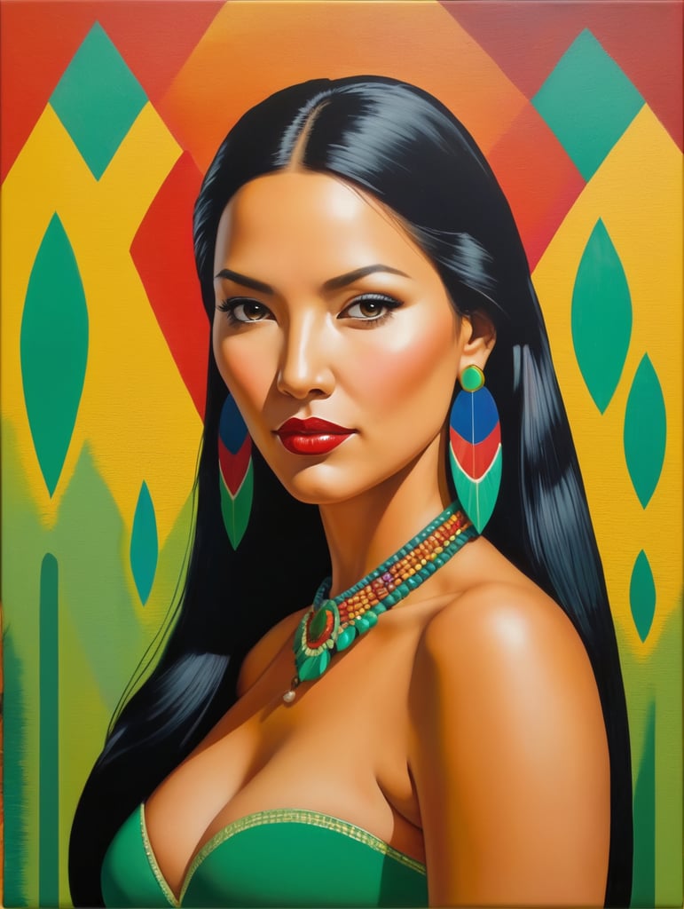 Pocahontas, Painting, Oil, Portrait, Expressionism, Abstract, USA, style of Ed Paschke