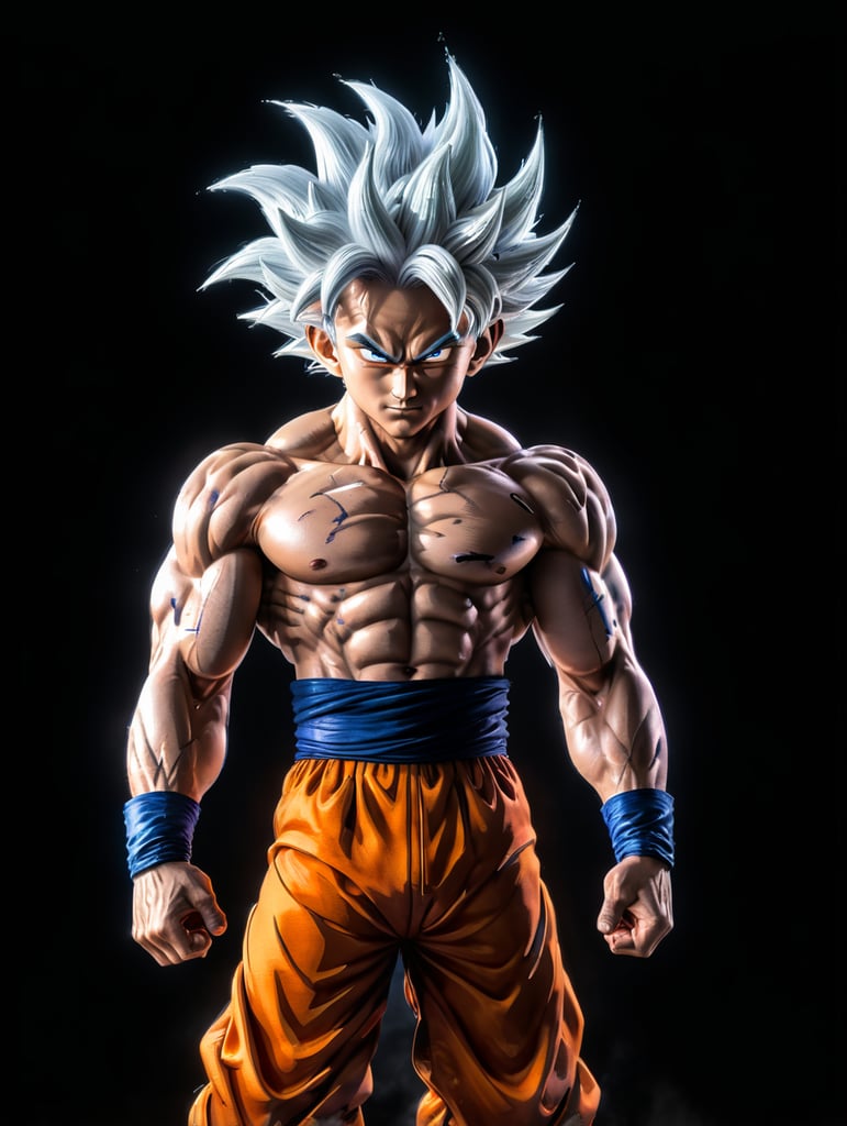 Gokua ultra instinct white hair Full body photo Eyes should be clearly visible