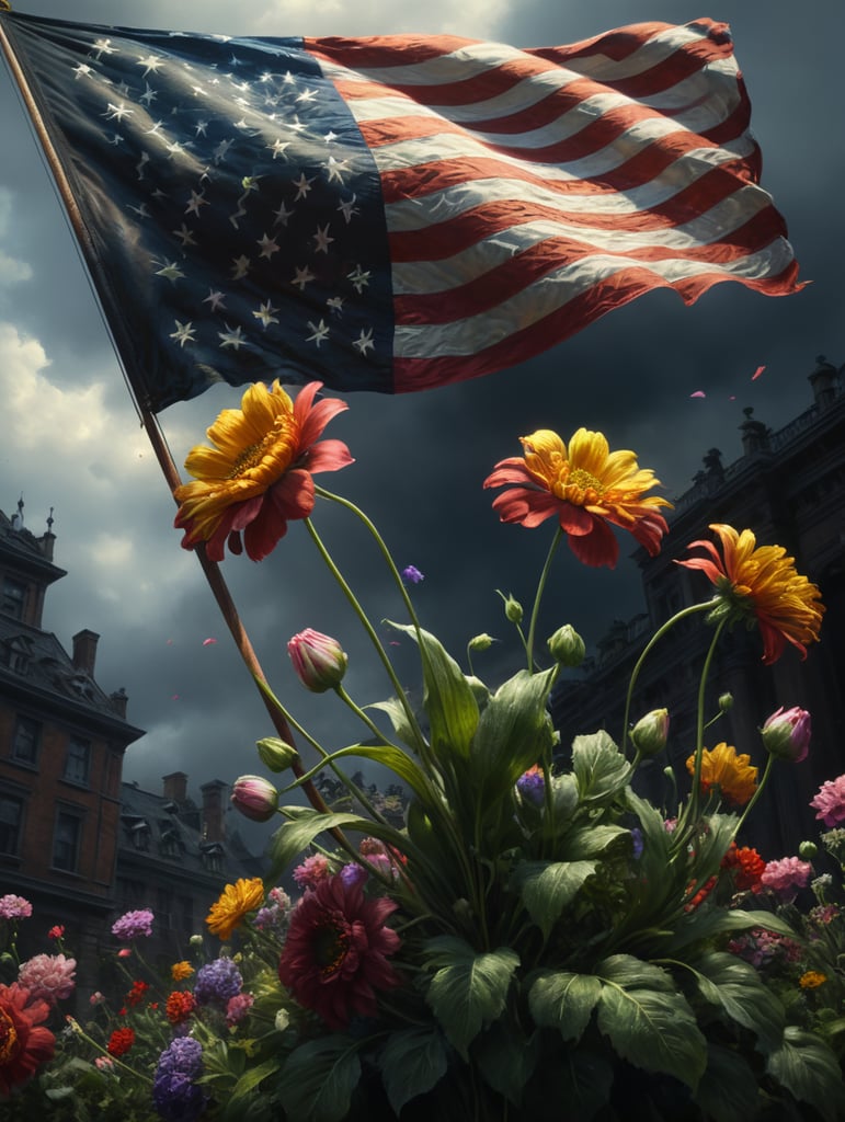Flowers dancing on a flag