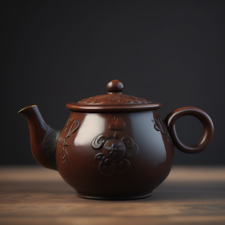 ancient small clay and glazed Chinese teapot, deep atmosphere, realistic photo