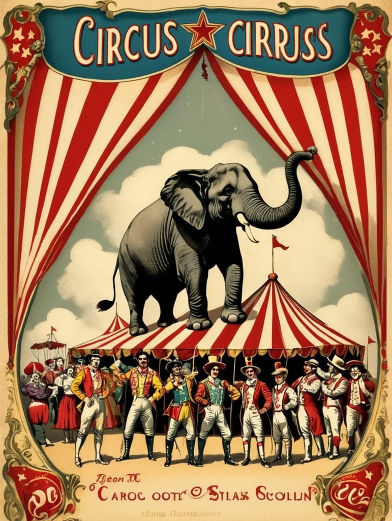 vintage Circus postcard illustration