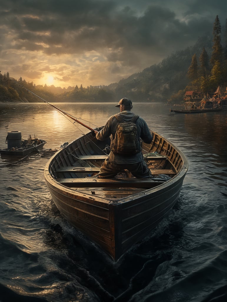 man in boat fishing