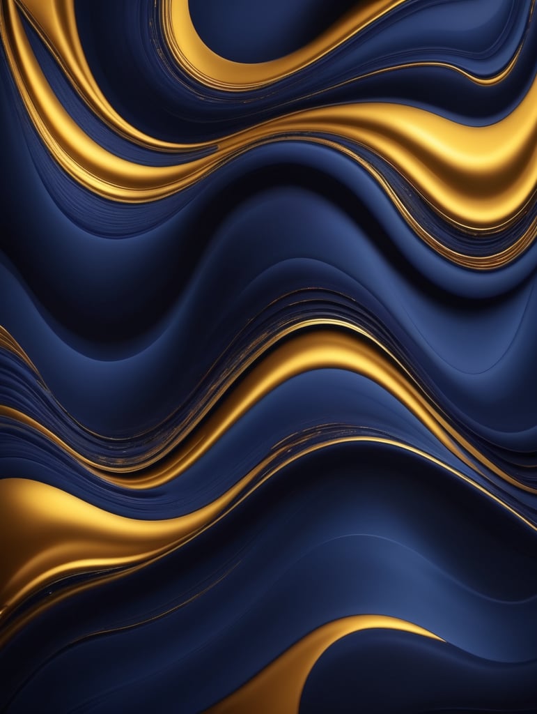 Fluid abstract background, dark indigo, gold, art