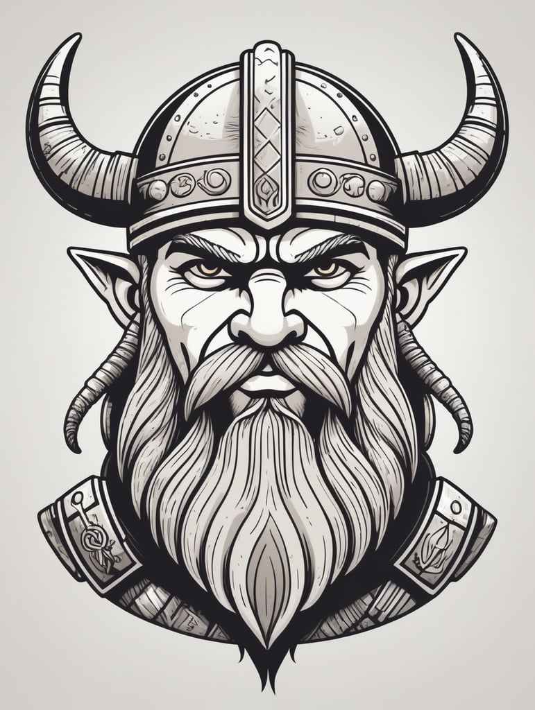 draw a single viking stylistic simple line character with cartoon style holding a shrimp and a mug of beer