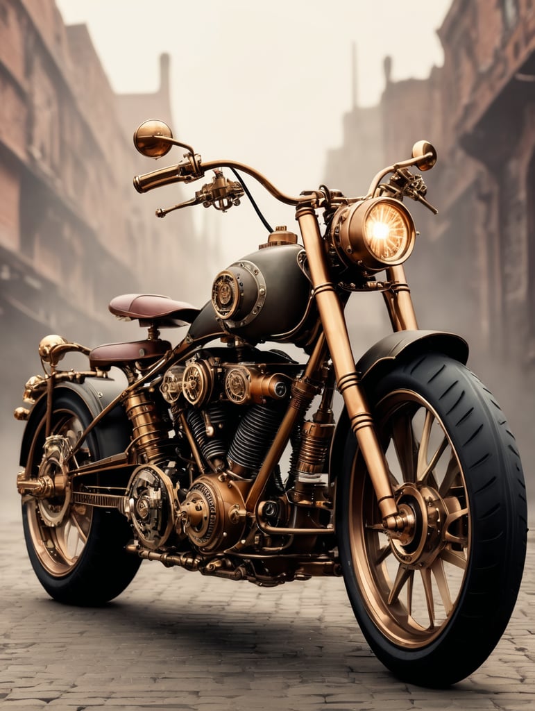 please generate an image of a steampunk motorcycle