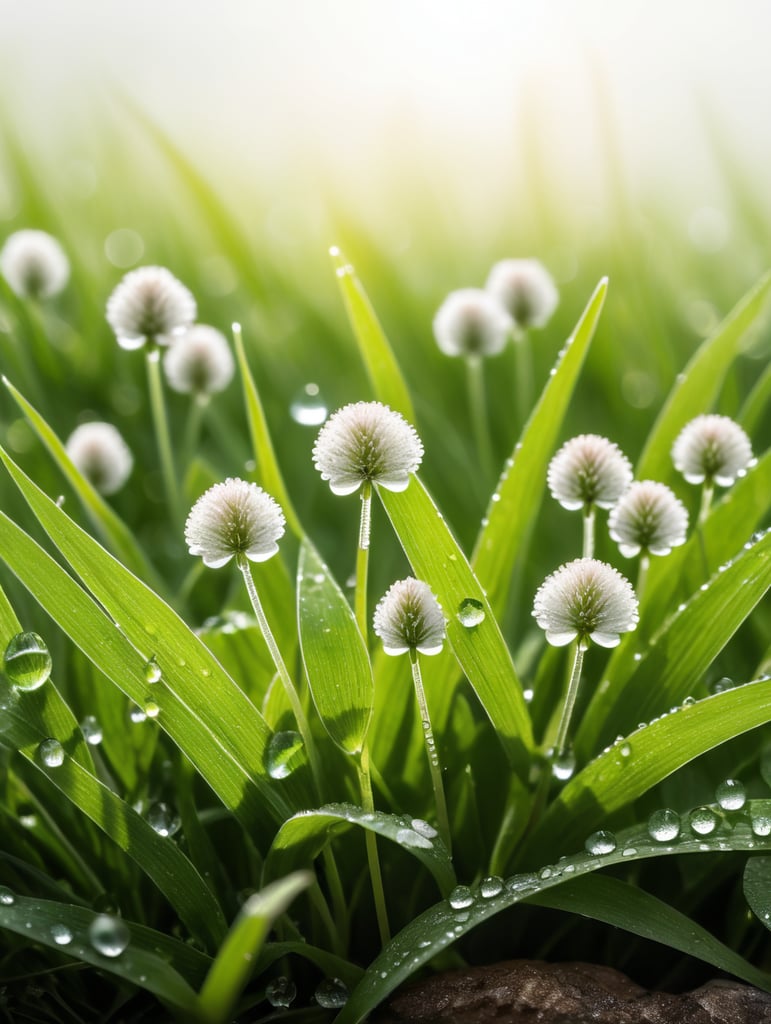 трава с росой и клевер на белом фоне