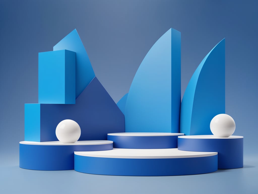 Modern minimal layout podium display with block blue background 3d rendering