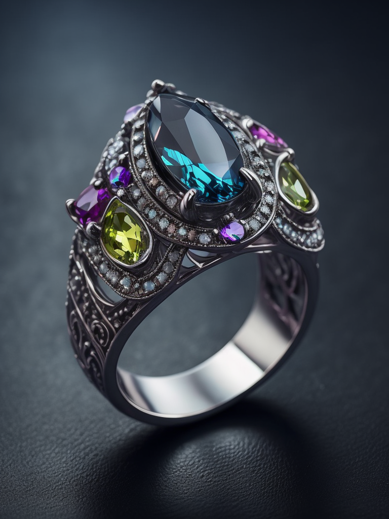 Platinum queen ring with colourful gems