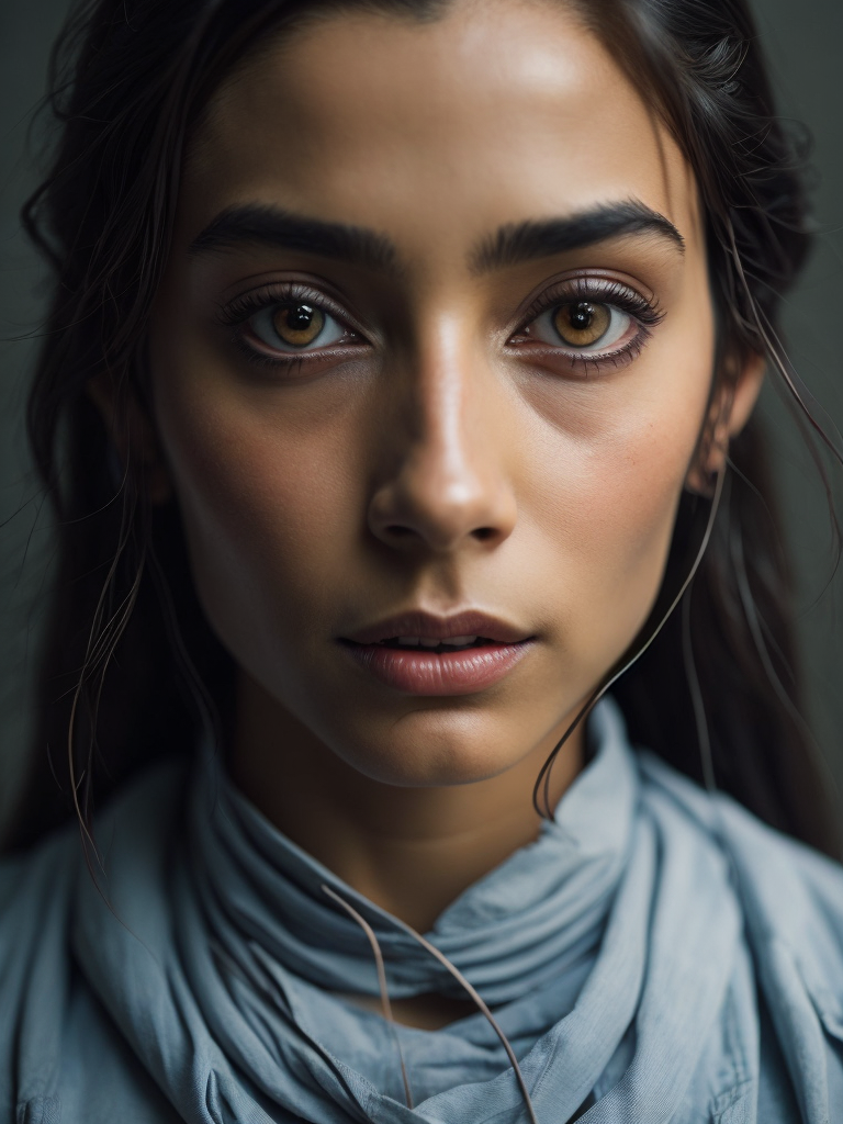 कैमरे का सामना करने वाली सुंदर भारतीय लड़की, गोरा रंग, सममित चेहरा, अति विवरण, प्राकृतिक प्रकाश, हल्की पृष्ठभूमि, फोटो, स्टूडियो प्रकाश व्यवस्था, उम्र 20 वर्ष। एकल चित्र. भूरी आँखें
