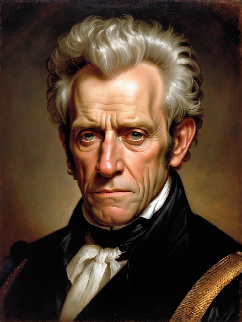 Portrait of Andrew Jackson by Rembrandt Harmenszoon van Rijn, sad face, America, so sorry