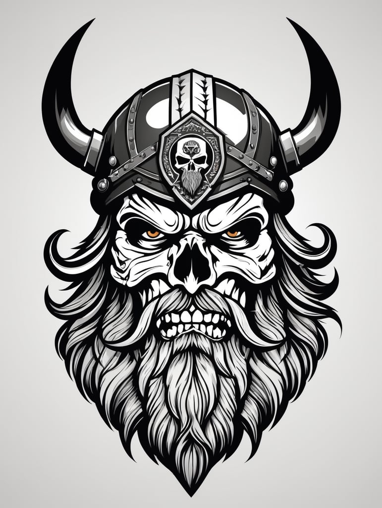 Aggressive Viking with beard skull military chevron logo, black and white, war Logo, vector image
