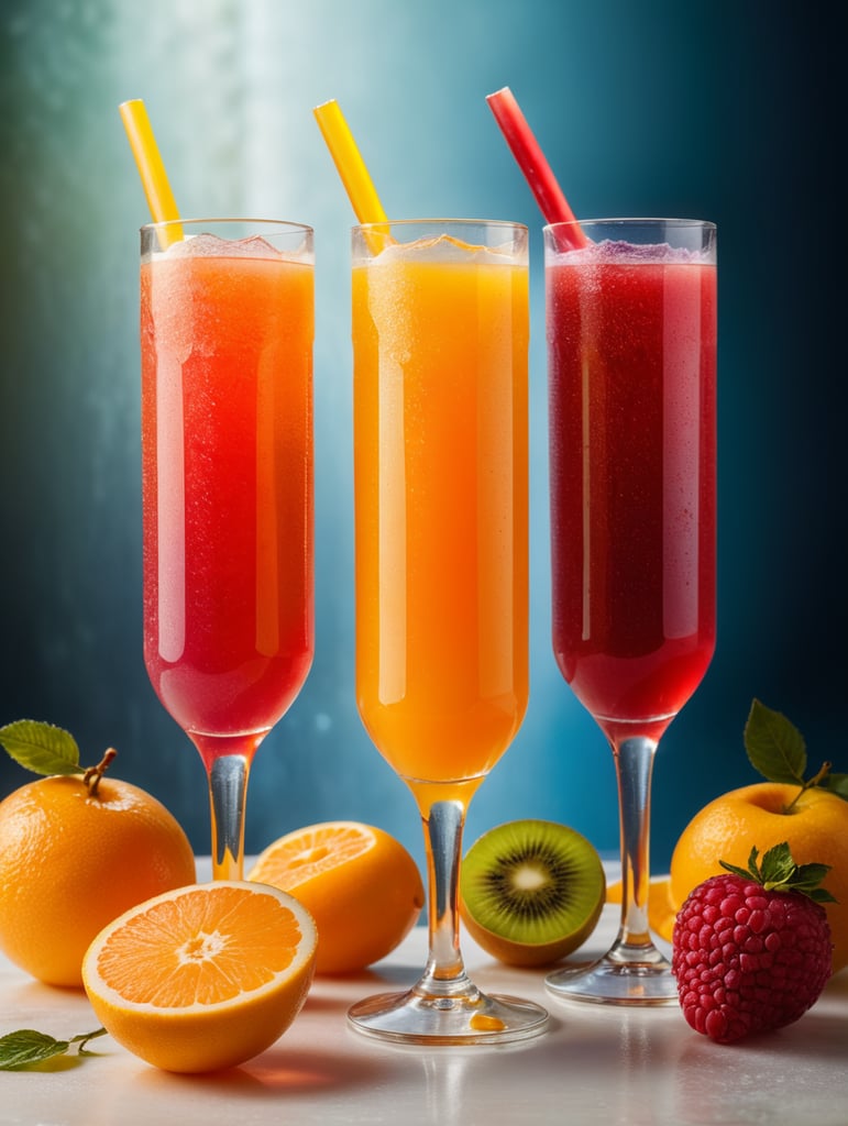 Translucent frozen juice stick on a stick, bright fluorescent color, Translucent frozen juice with small pieces of fruit frozen inside, a jelly-like substance, on a bright light background, professional shot, advertising shot, contrasting light, bright colors