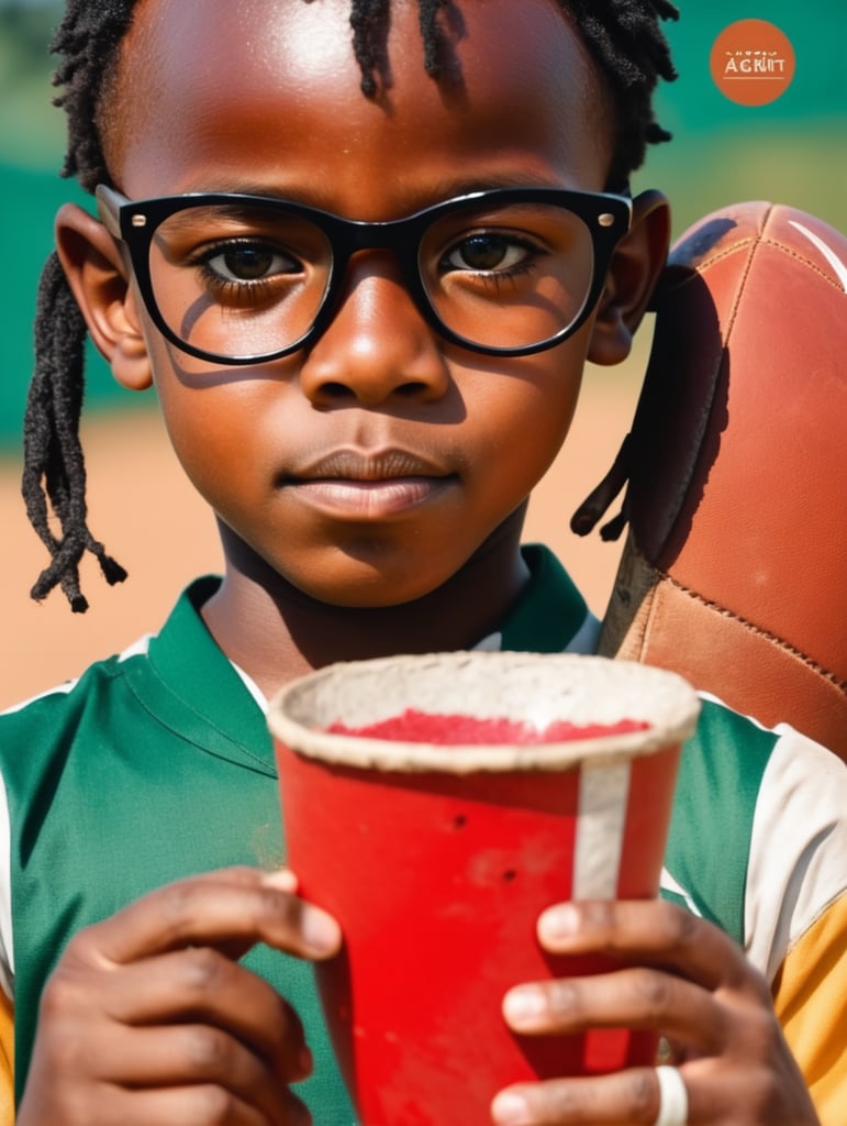 Show picture showing a black boy playing football in Africa