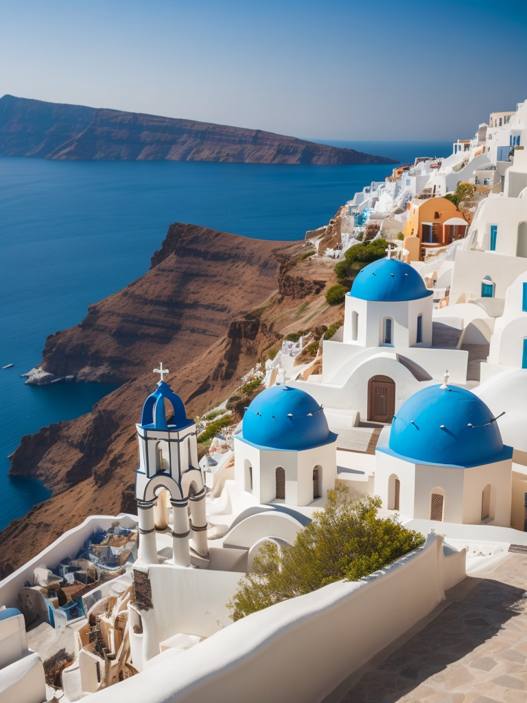 Greece Santorini, Vibrant colors, High detail,