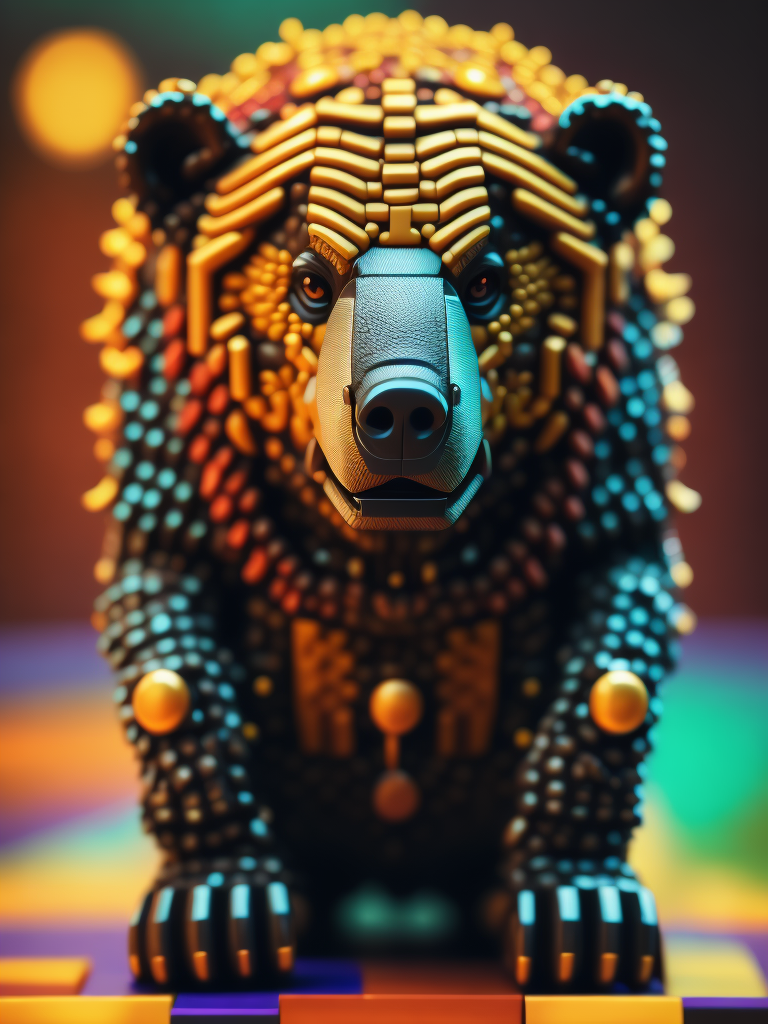 bear lego figure style, gradient background, Vibrant colors, Depth of field, Incredibly high detail, 8k