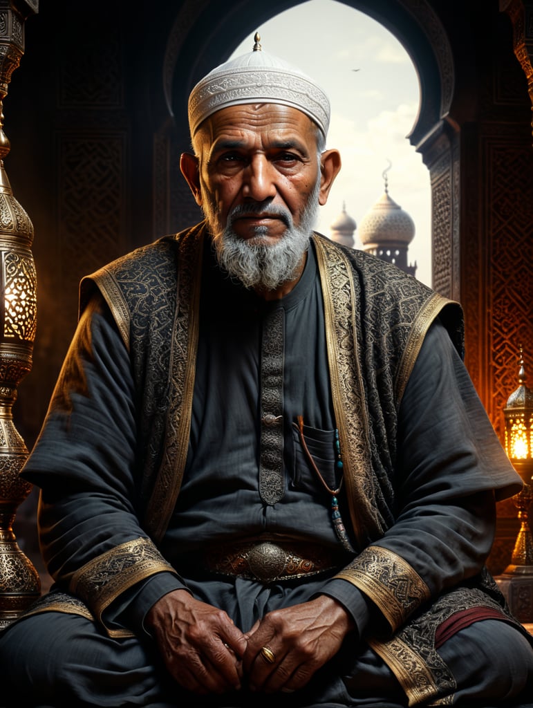 Old Muslim man sitting