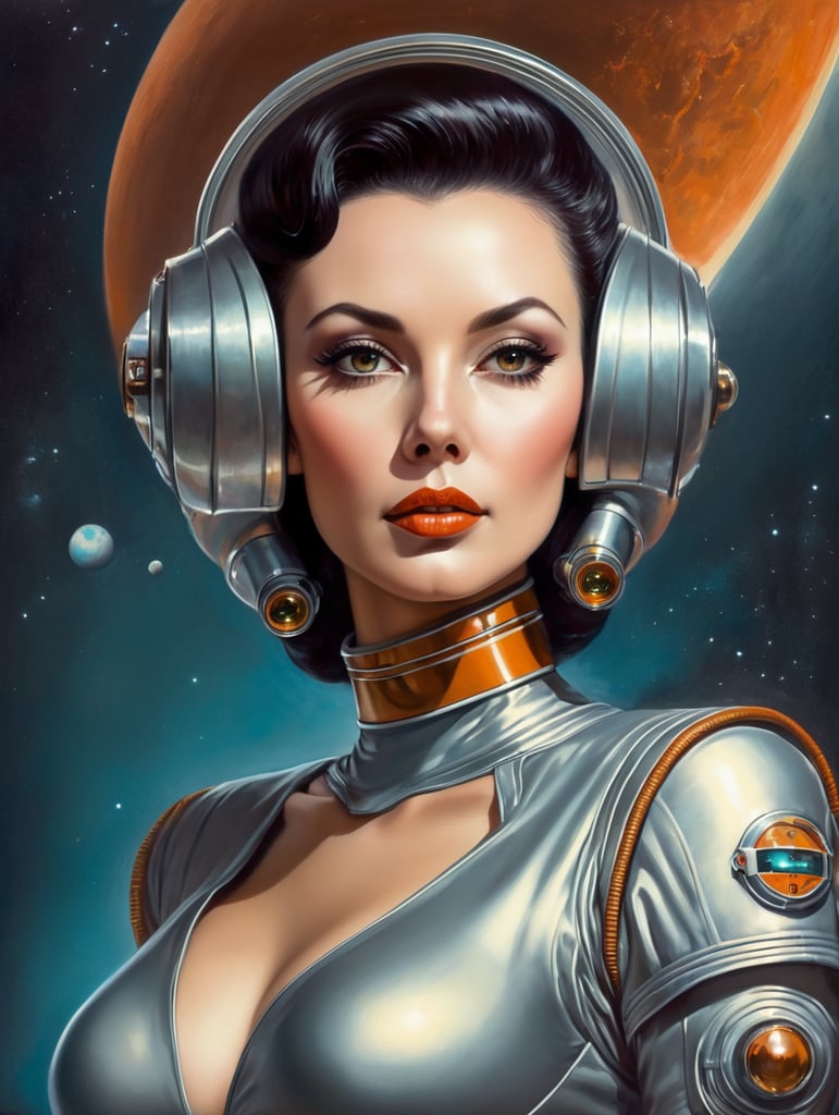 Portrait of a retro scifi space woman, by john willie