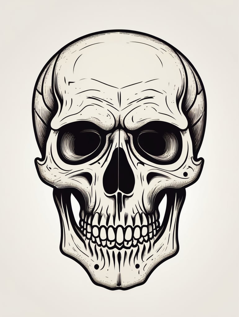Vector vintage human skull logo in the style of basic simple line art vector comic art on white background