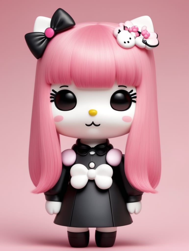3D sanrio Hello kitty con Pelo lacio color Rosa y negro con flequillo