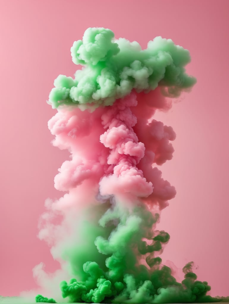 green thick smoke in a clear pink background