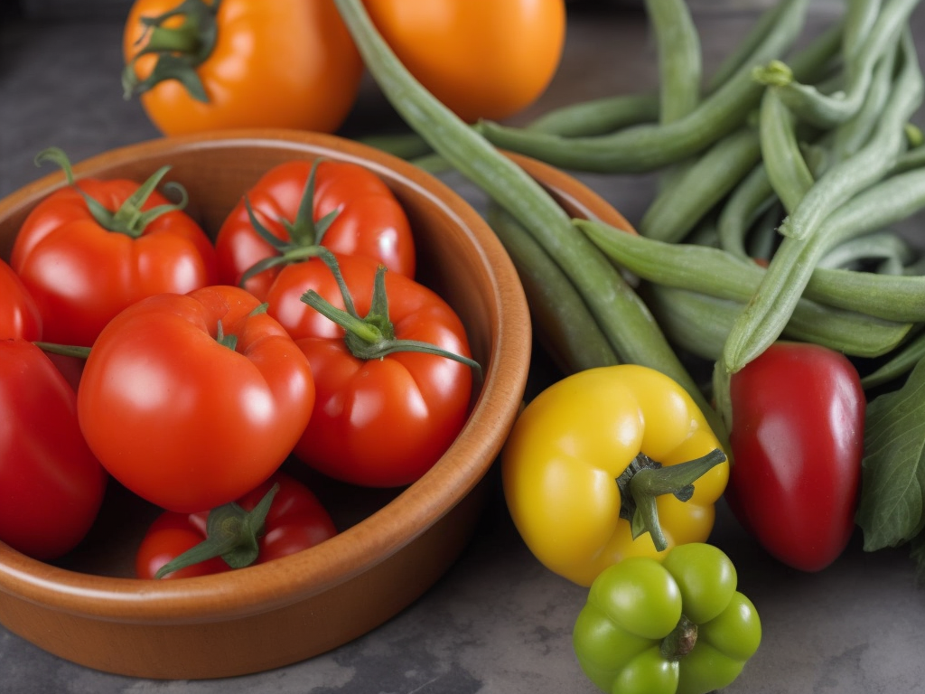 a bowl of tomatoes, peppers, and oranges on a table with greens and oranges in the background, a stock photo, incoherents, Arcimboldo, professional food photography