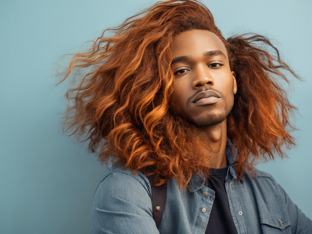black man with ginger hair, professional photo, sharp on details