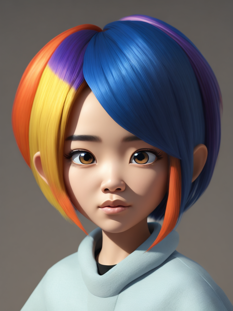 Cute 3d character, korean fashion, colorful hair, blender render, y2k, art toy, creative