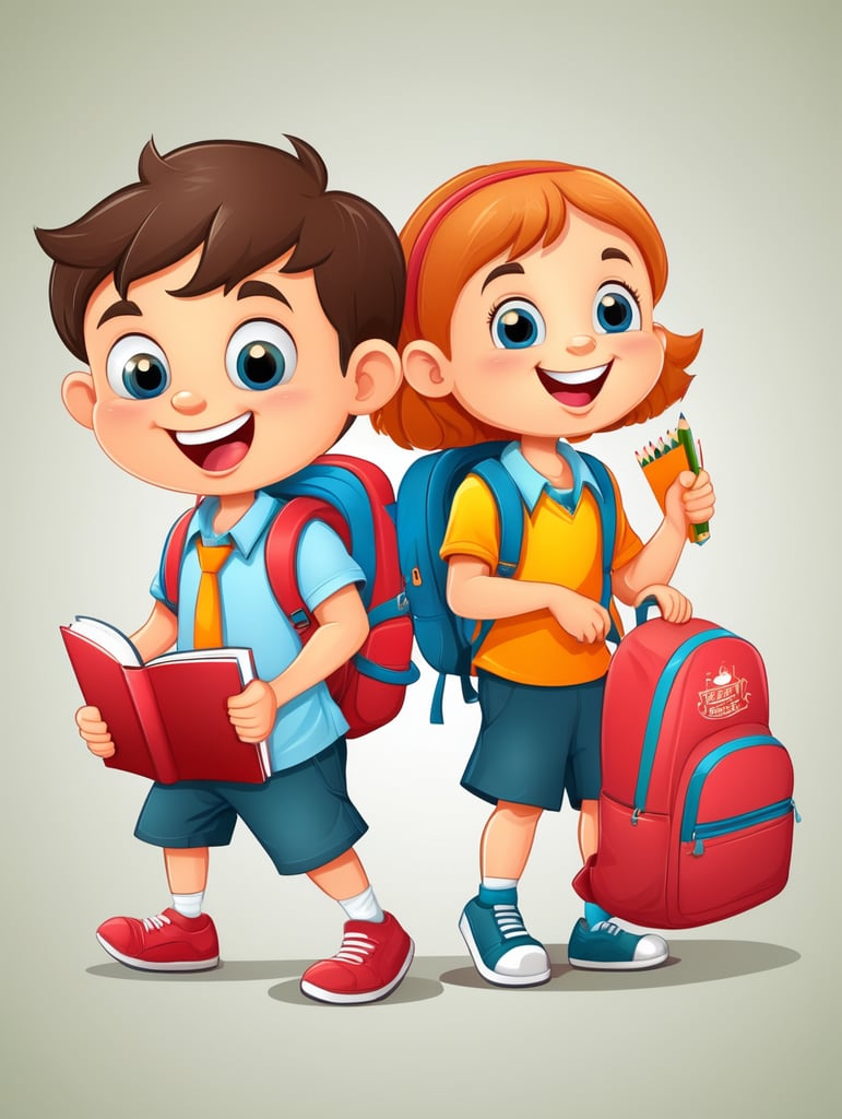 Vector cartoon children back to school concept, mascot logo, bright colors, vector Logo, vector image