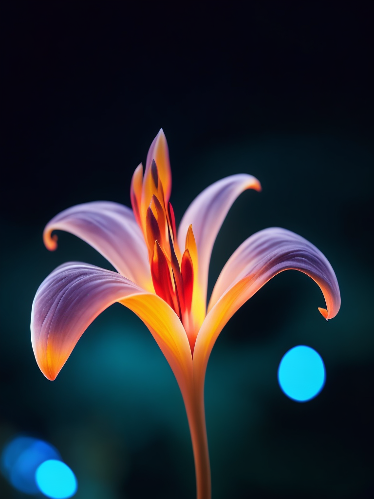 macro photo of a Bioluminescent Flower of a Lily, Glowing Bioluminescence