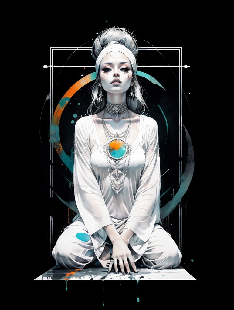 Occult styled artwork in black and white. Text should read "The Infinite Now" in an archaic style. Geometric abstractions help add mysticism. Incorporate skulls and skeletons.