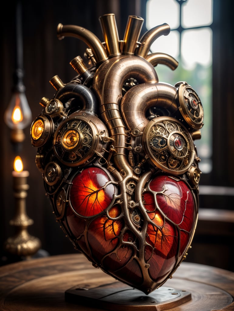 human heart made by a skilled craftsman in medieval steampunk style