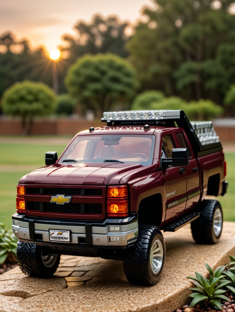 A maroon 2004 chevy silverado but as a lego set