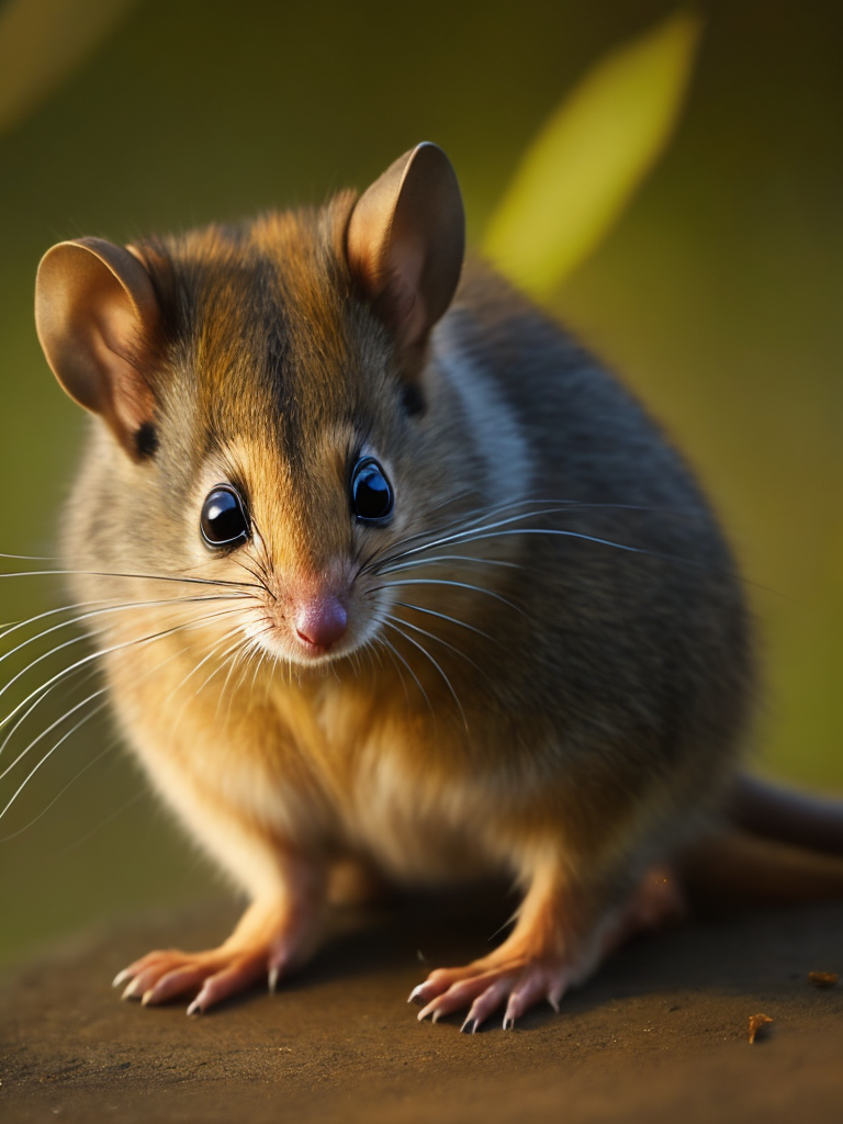 One extremely cute and fluffy dormouse, Mesmerizing colorful evening lighting, damp forest, high quality wildlife photo, National Geographic