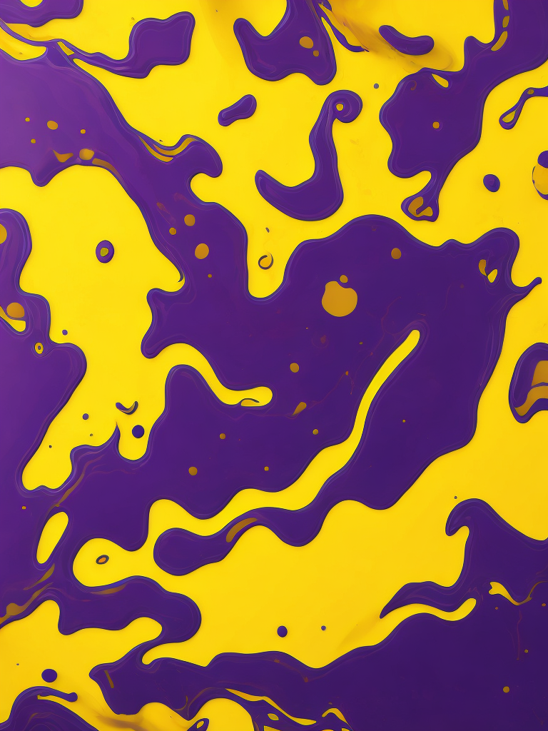 Two paint mixing texture, purple and yellow paint, pattern, background, top view, liquid