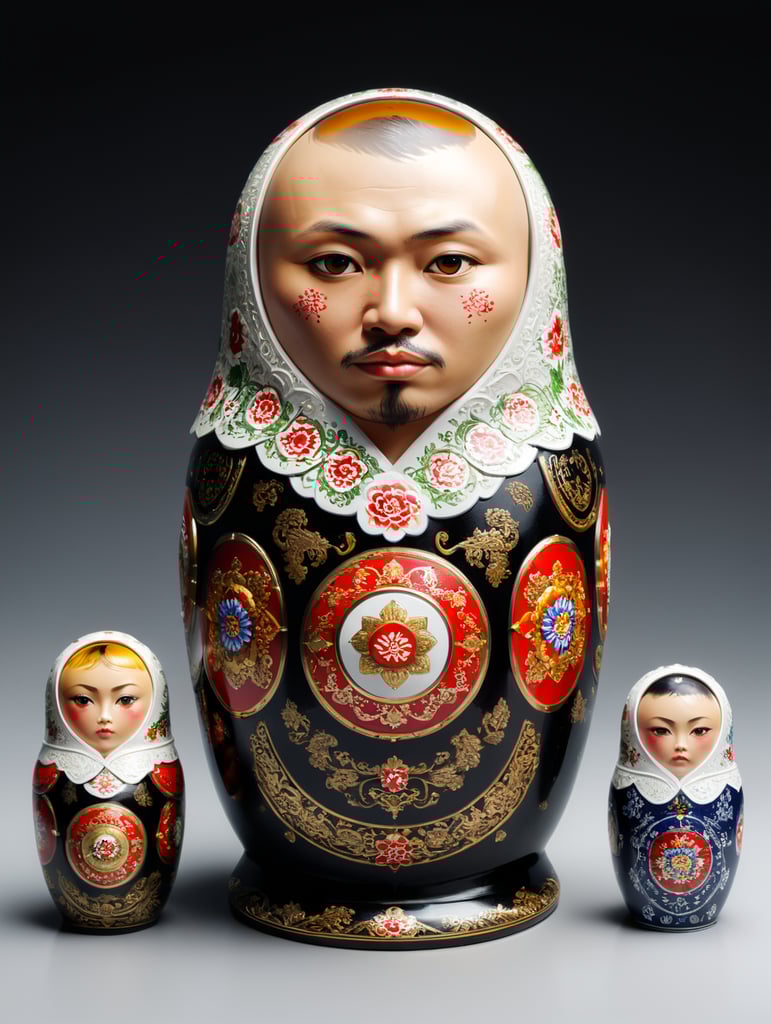 Матрешка, китайский гангстер, белый фон, изолирован