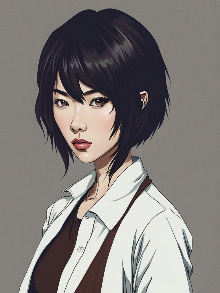 Asian girl with short hair, manga art style