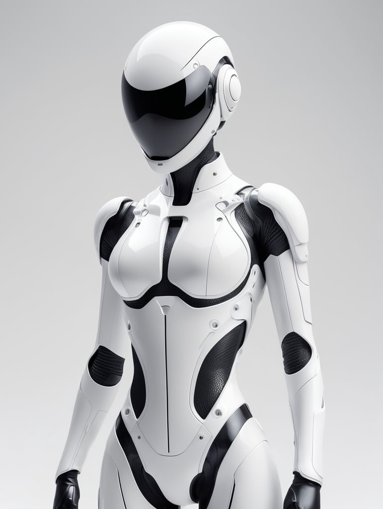 An ultrarealistic photograph of a minimalist futuristic full body power suit, without lights, made of black mate metal and polymer, full crystal hull, for a fit woman, imposing, modern minimalism, elegant, dystopia, mysterious, godlike, scary, in a dark room, 8k