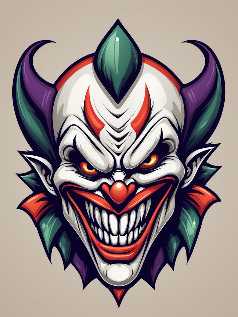 Joker head as clown mascot esports logo, angry, Sharp teeth alien style, detailed gaming logo, vector image