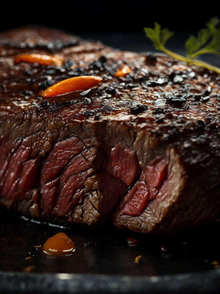 macro photography of a steak