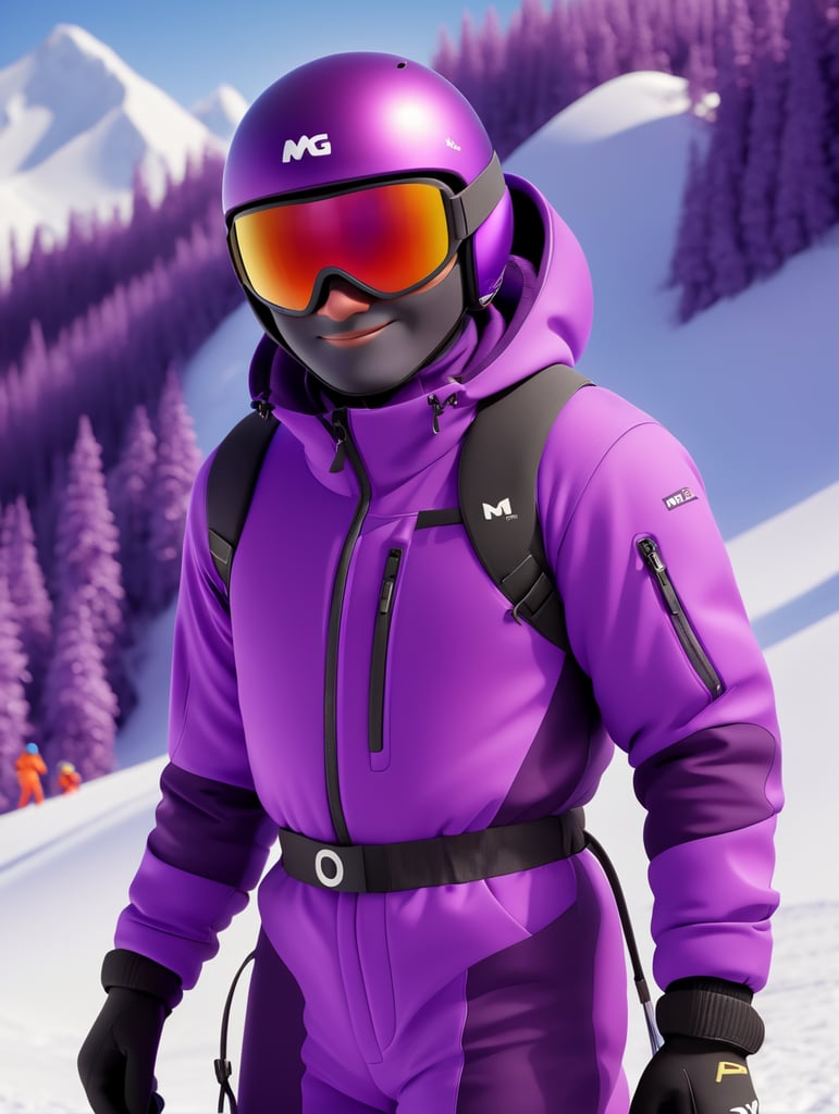 bright violet color, ski suit, commercial shoot, subject photography