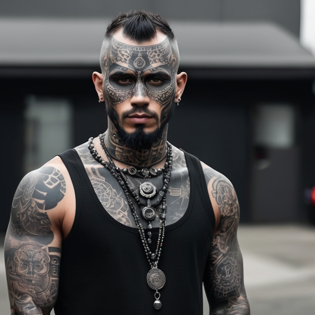 full body blackout tattoo man head face no untattooed skin face and body modifactions extreme piercings extreme tattoos