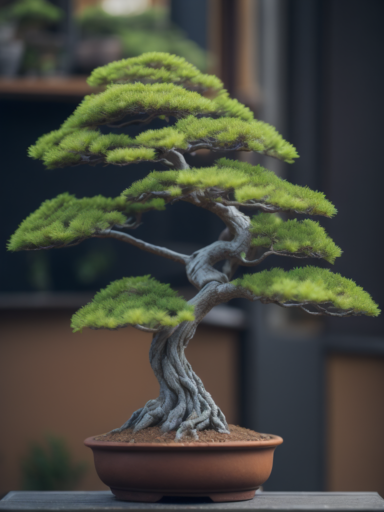 bonsai tree, tilt shift, depth of field