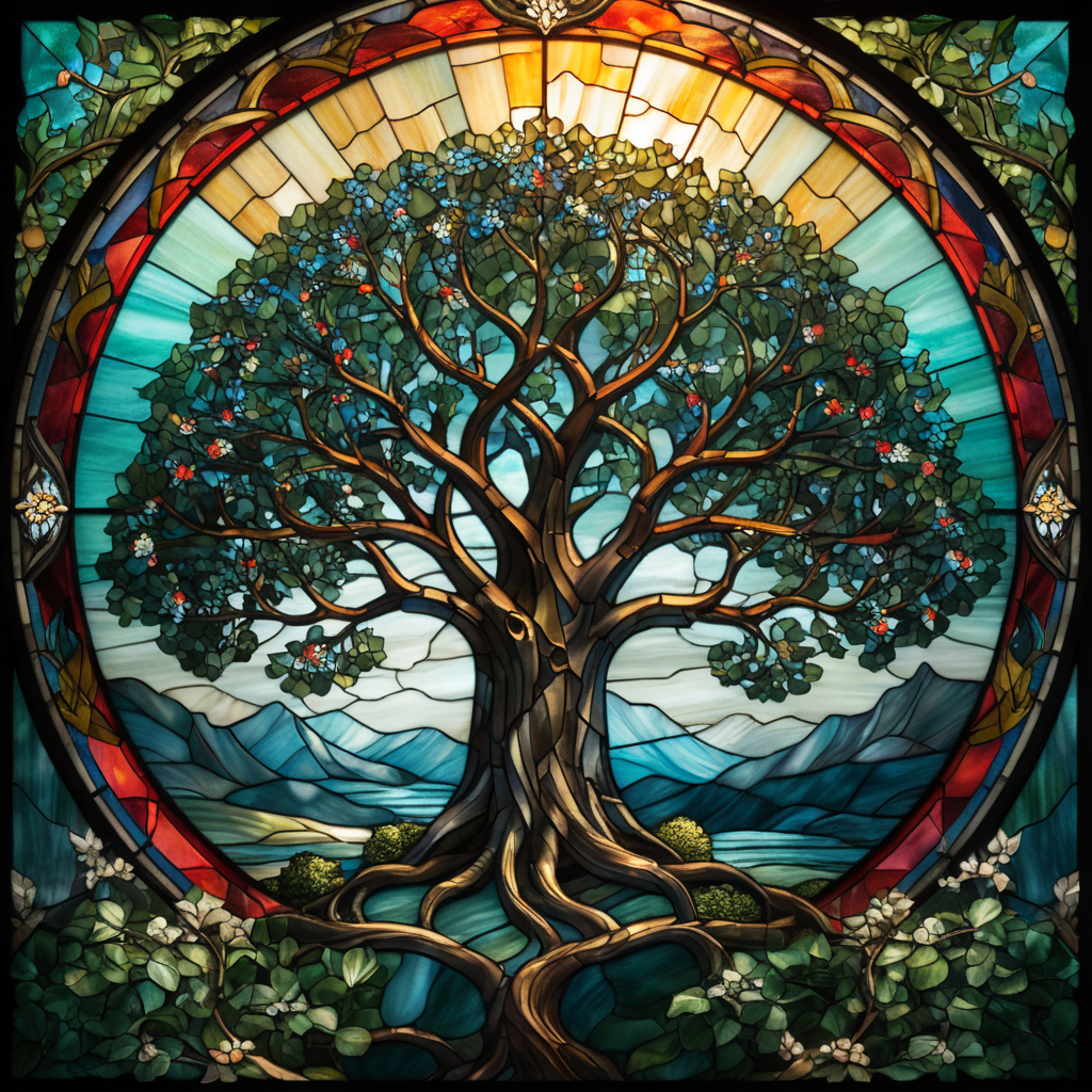 liberty Stained glass Tiffany style tree themed, simple, vector style, few colors
