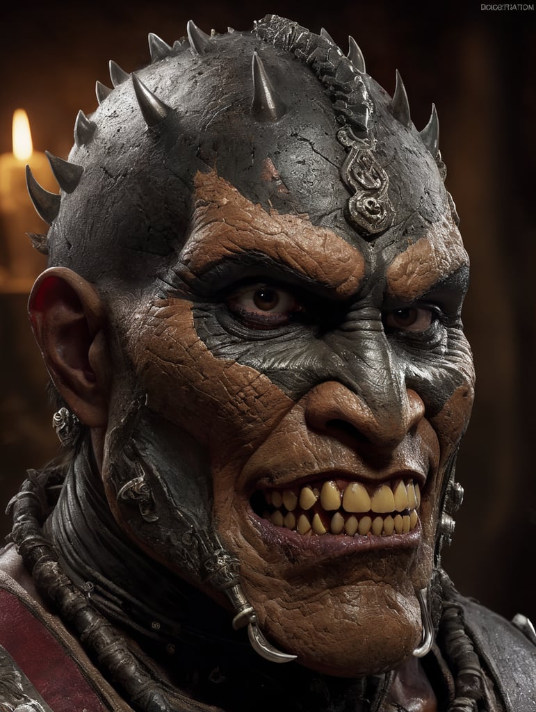 polynesian man with a hollow face and a metallic jaw, in the style of realistic still lifes with dramatic lighting, gothpunk , made of torn latex, dark conplementary colors, photographically detailed portraitures, cynical, macabre, theatrical gestures