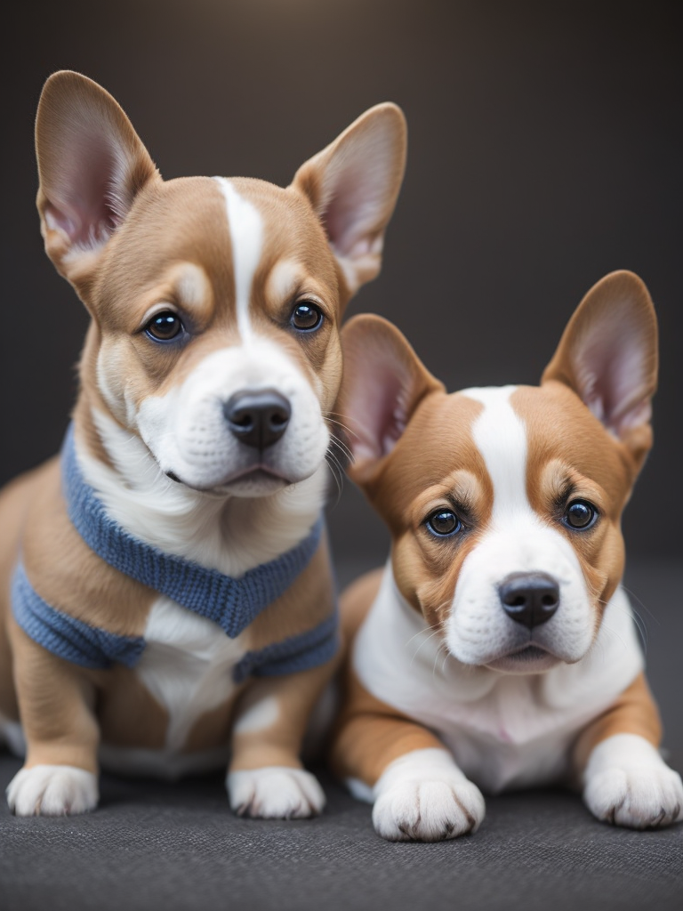 Welsh corgi and bluenose pitbull puppies as knitted toys