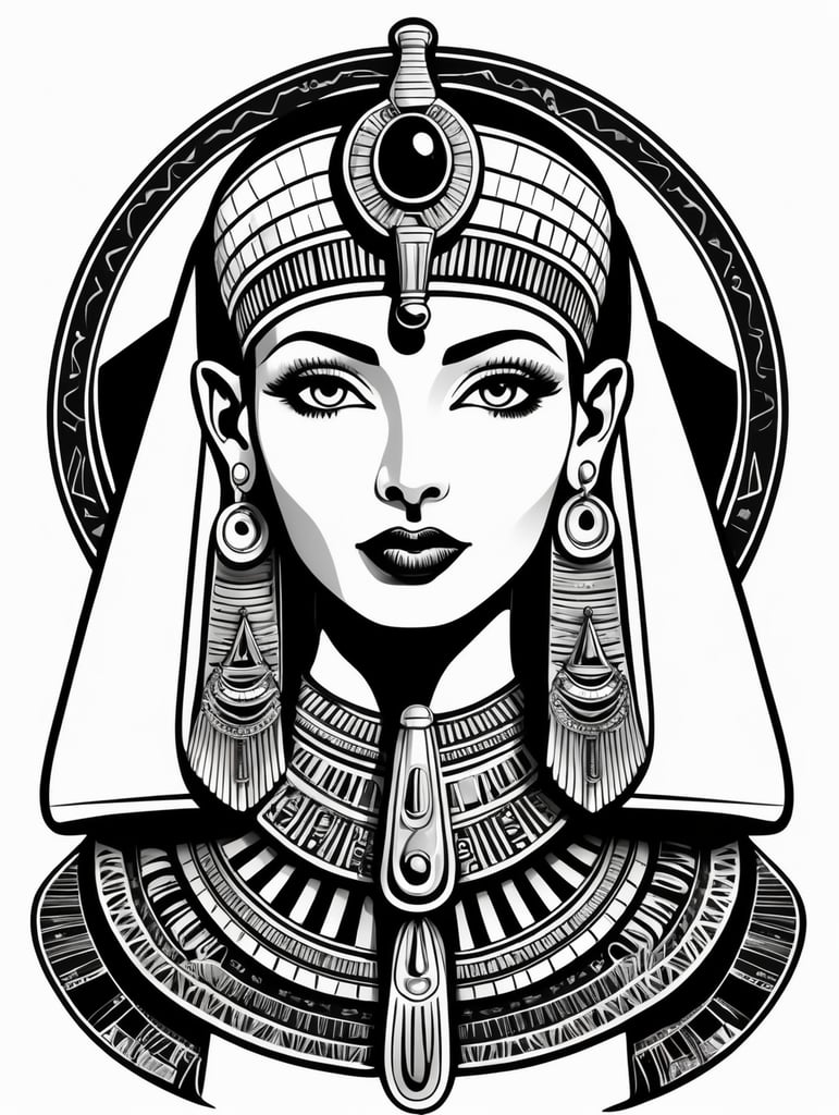 Egyptian Cleopatra, logo concept black and white color, hand drawn illustration, simple shapes