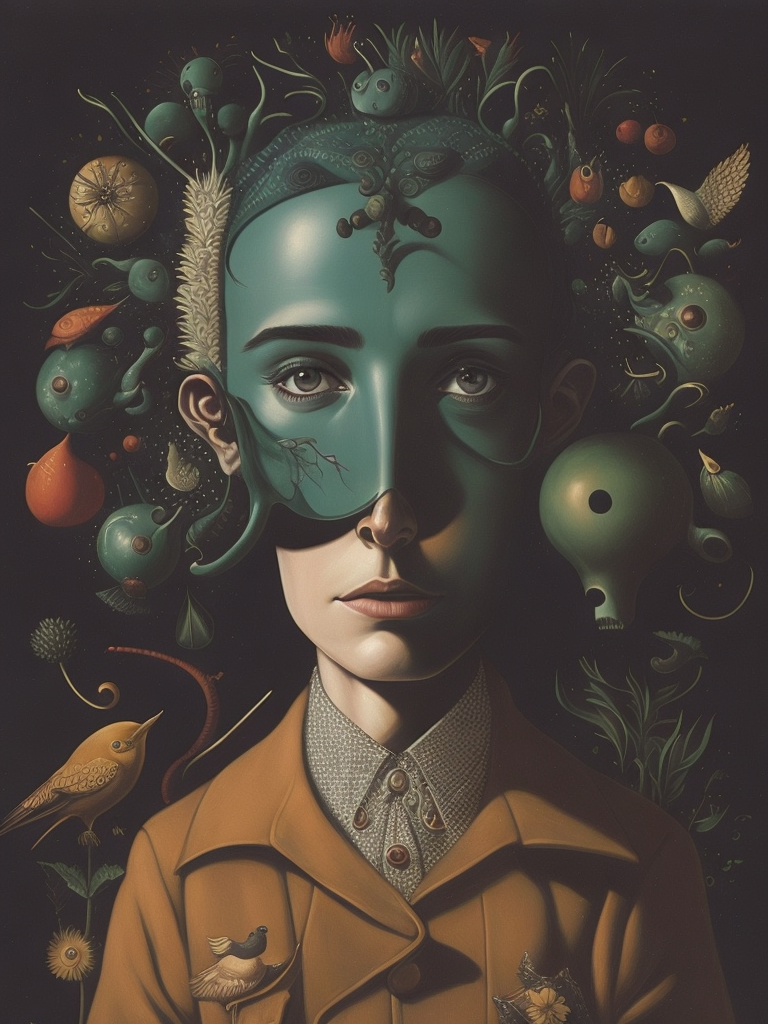 cinematic realism, surrealist art, The Treachery of Images, vibrant colors, artwork by Victor Brauner, Victor Moscoso