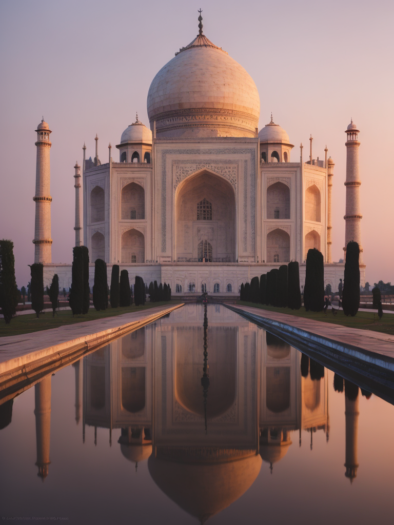 Taj Mahal, pink purple sunset,