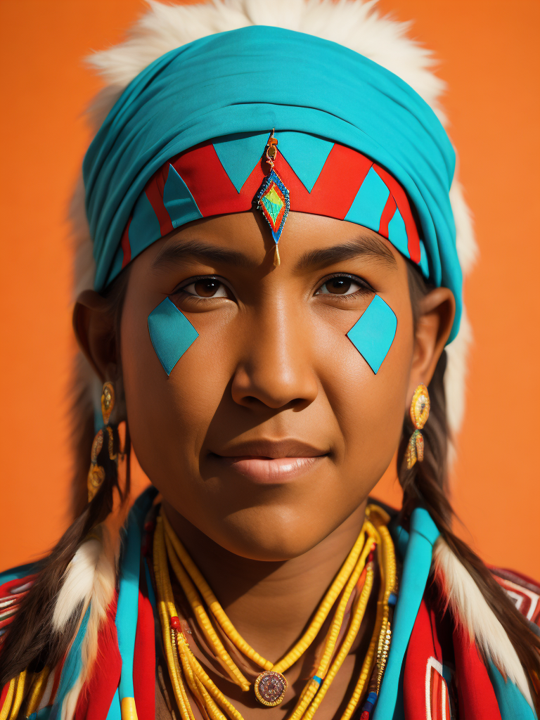 native american woman 10 years old in national dress